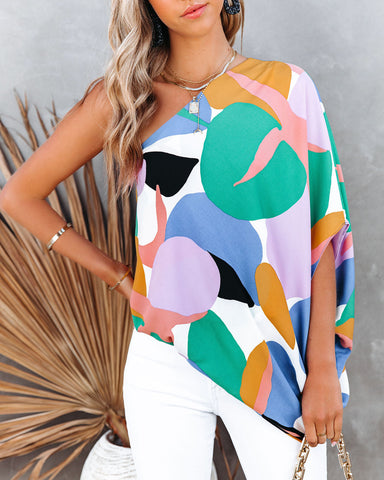 Yoselin Abstract Print One Shoulder Blouse