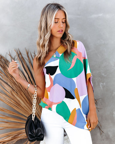 Yoselin Abstract Print One Shoulder Blouse