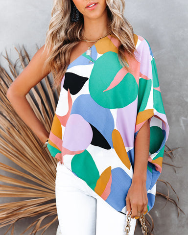 Yoselin Abstract Print One Shoulder Blouse