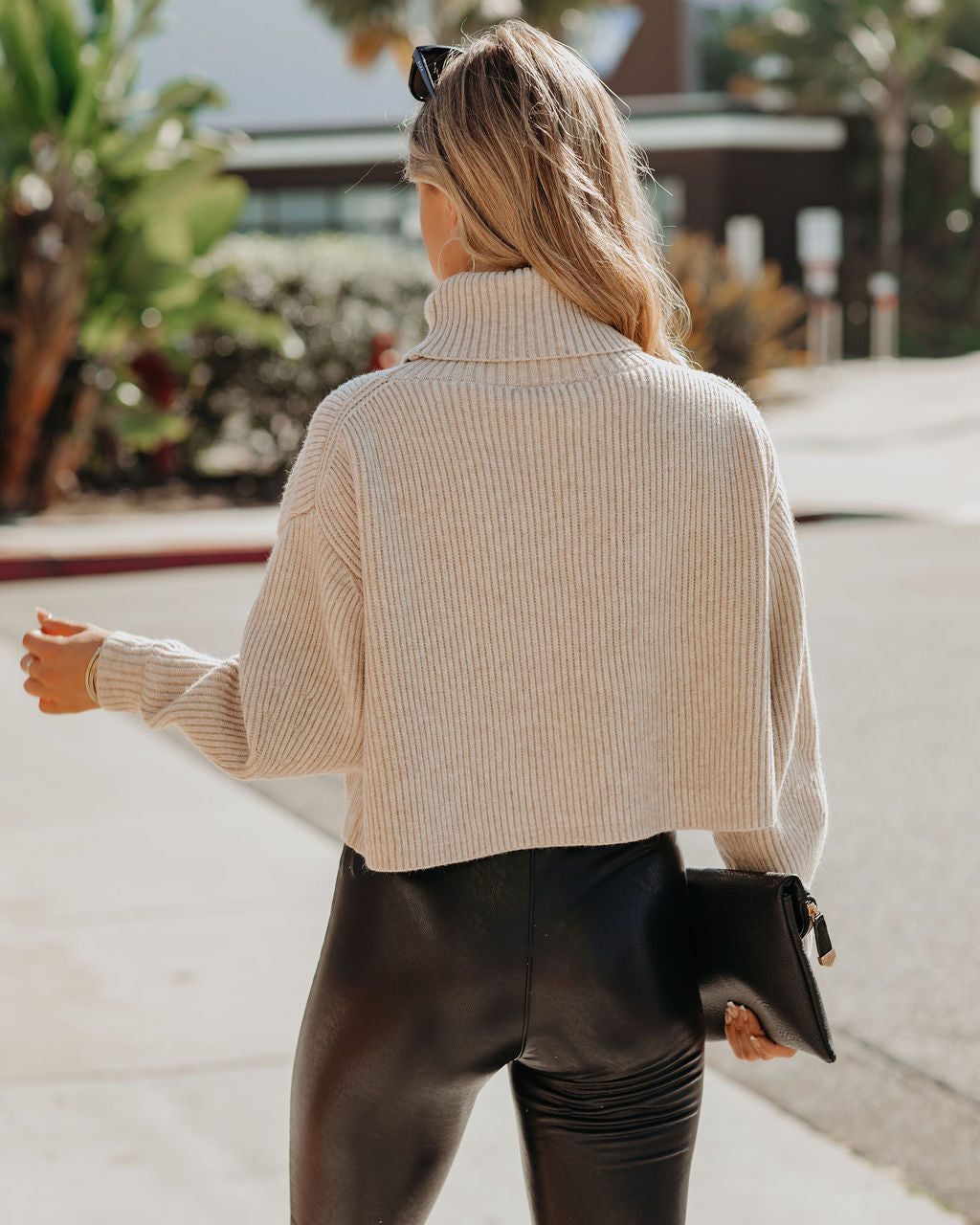 Ysabella Crop Turtleneck Knit Sweater - Oatmeal