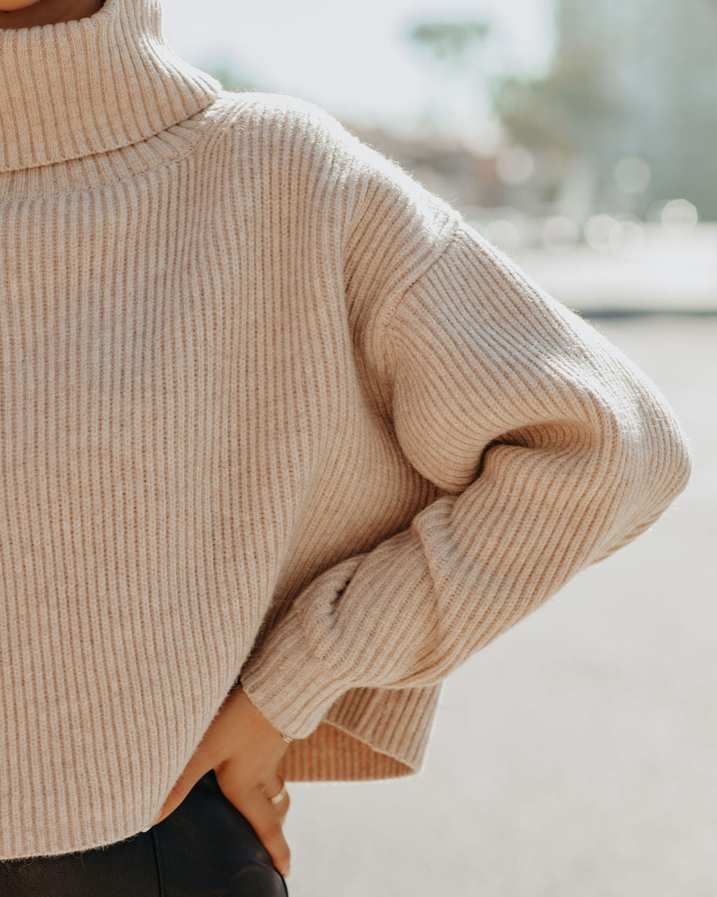 Ysabella Crop Turtleneck Knit Sweater - Oatmeal