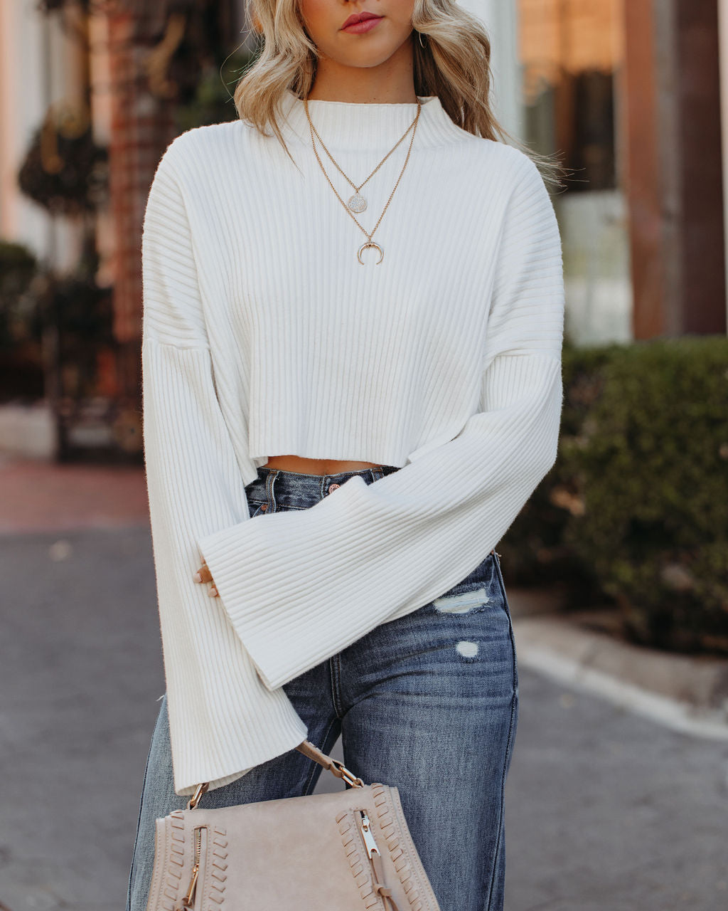 Zed Cropped Ribbed Knit Sweater - Ivory