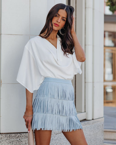 Zoie Studded Fringe Mini Skirt - Blue