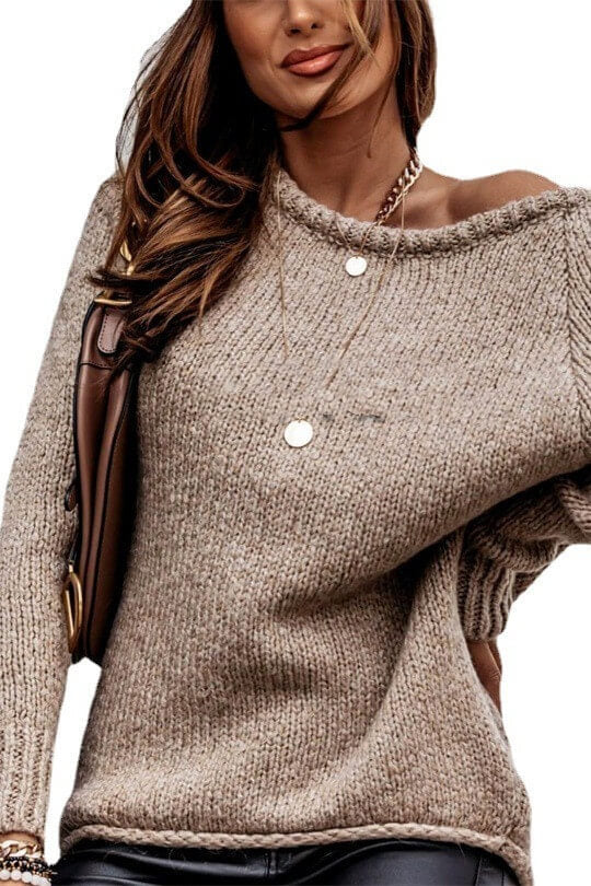 Slash Neck Knit Pullover