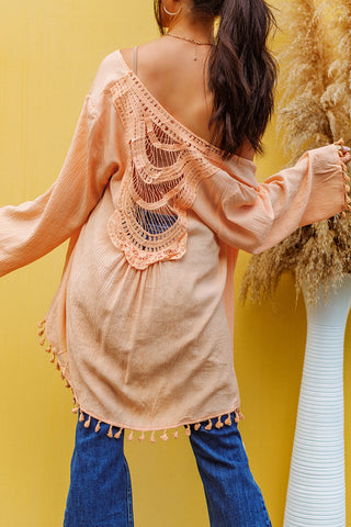 Apricot Crochet Tassel Beach Cover Up