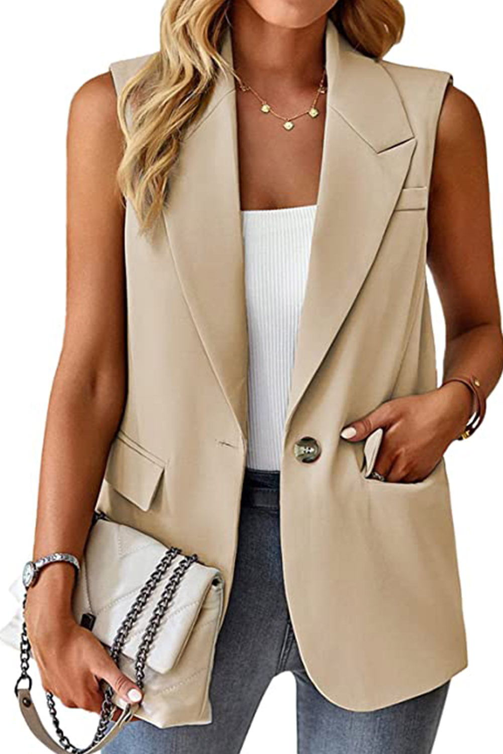 Blazer abricot à un bouton et à revers avec poche