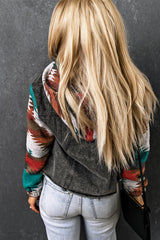 Aztec Print Frayed Hem Denim Jacket