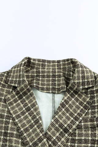 Black Plaid Double Breasted Lapel Collar Blazer