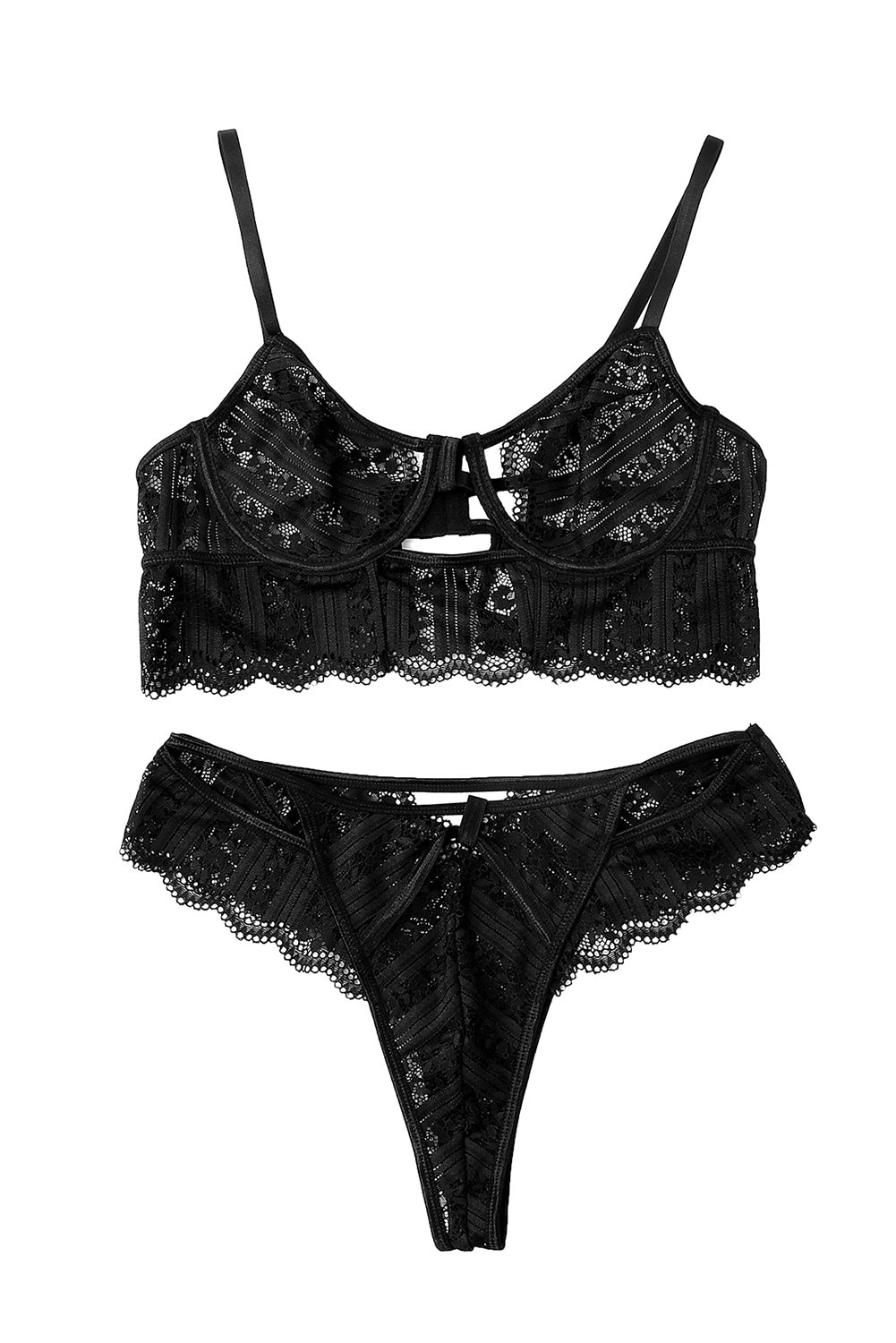 Schwarzes Bralette-Set aus Spitze mit Spaghettiträgern