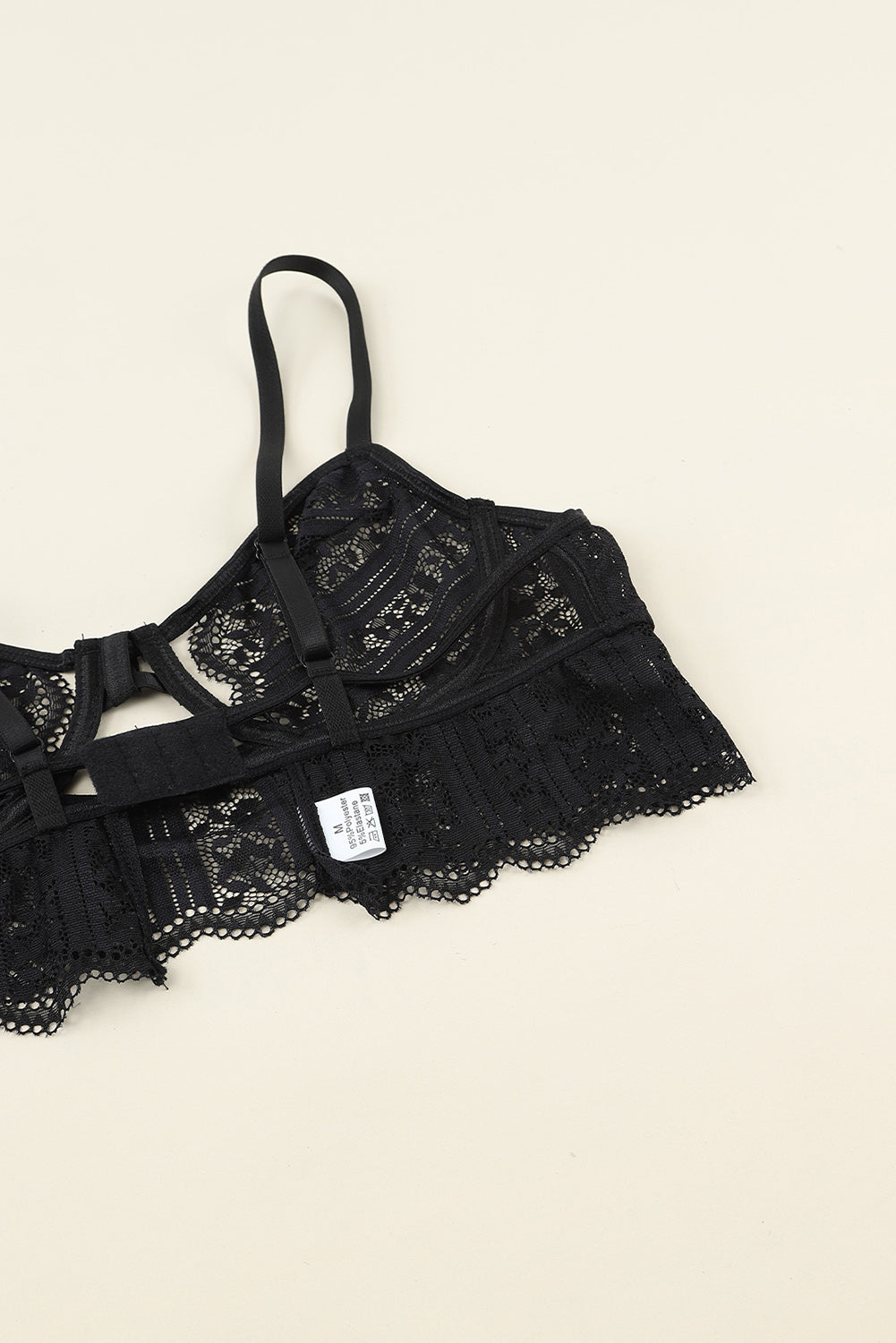 Schwarzes Bralette-Set aus Spitze mit Spaghettiträgern