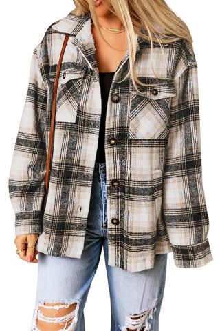 Schwarze Vintage-Jacke mit kariertem Fleecefutter
