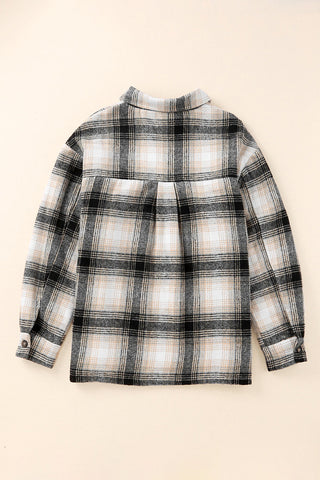 Schwarze Vintage-Jacke mit kariertem Fleecefutter
