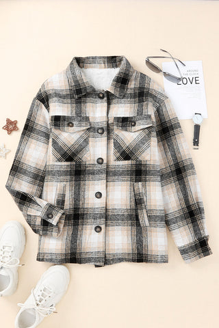Schwarze Vintage-Jacke mit kariertem Fleecefutter