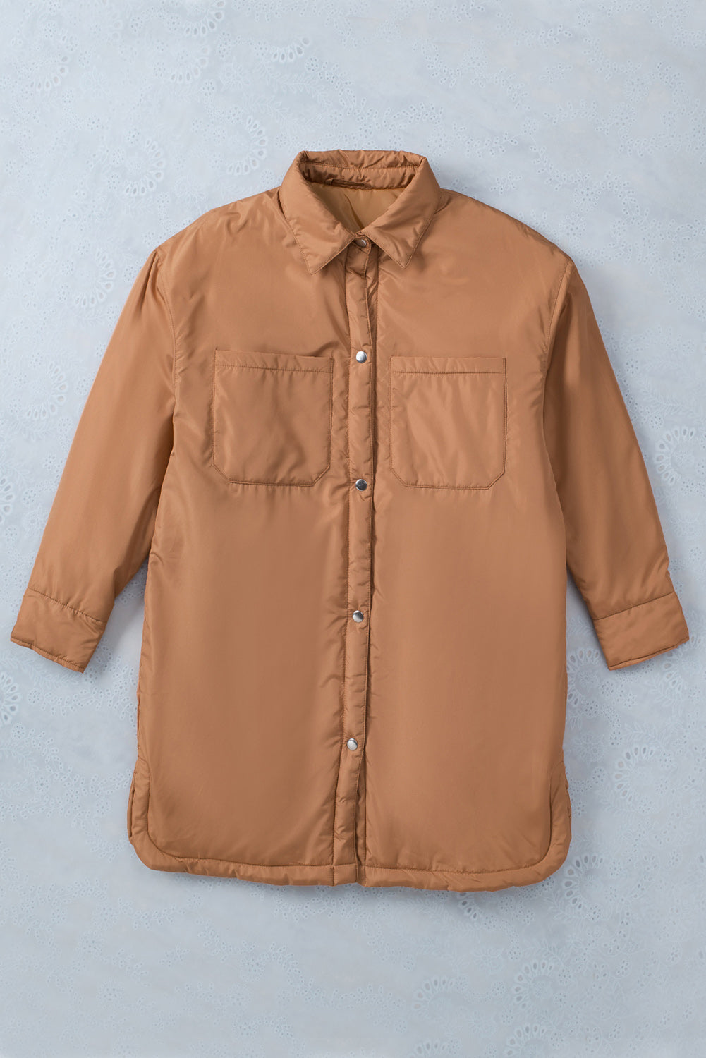 Brown Button Down Padded Jacket With Pockets