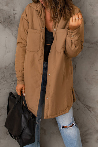 Braune, wattierte Button-Down-Jacke mit Taschen