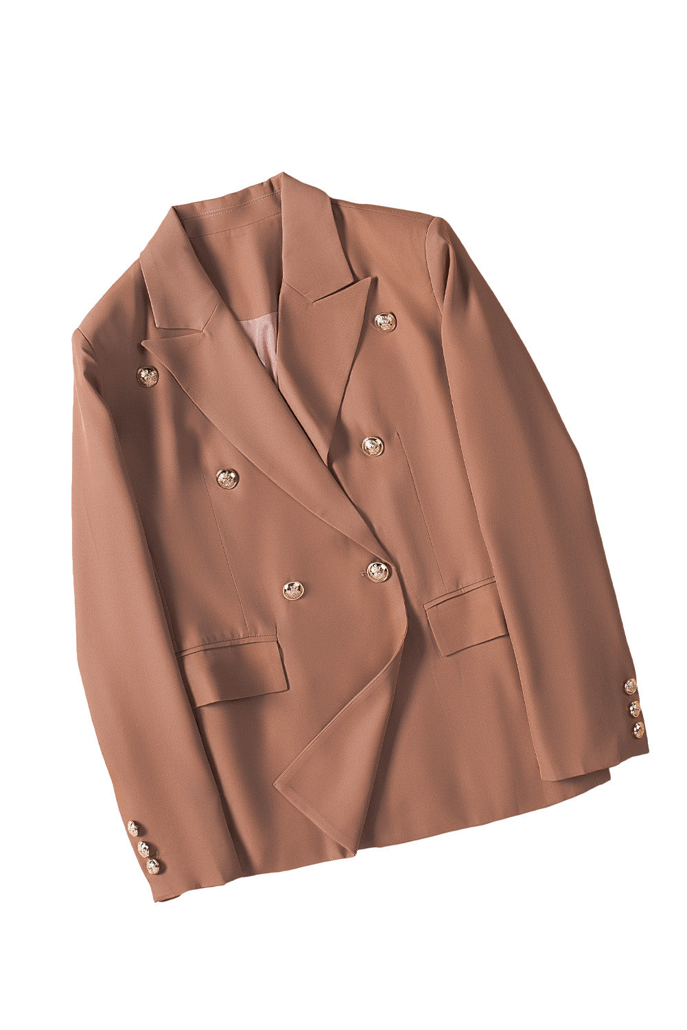 Brown Double Breasted Lapel Long Sleeve Blazer