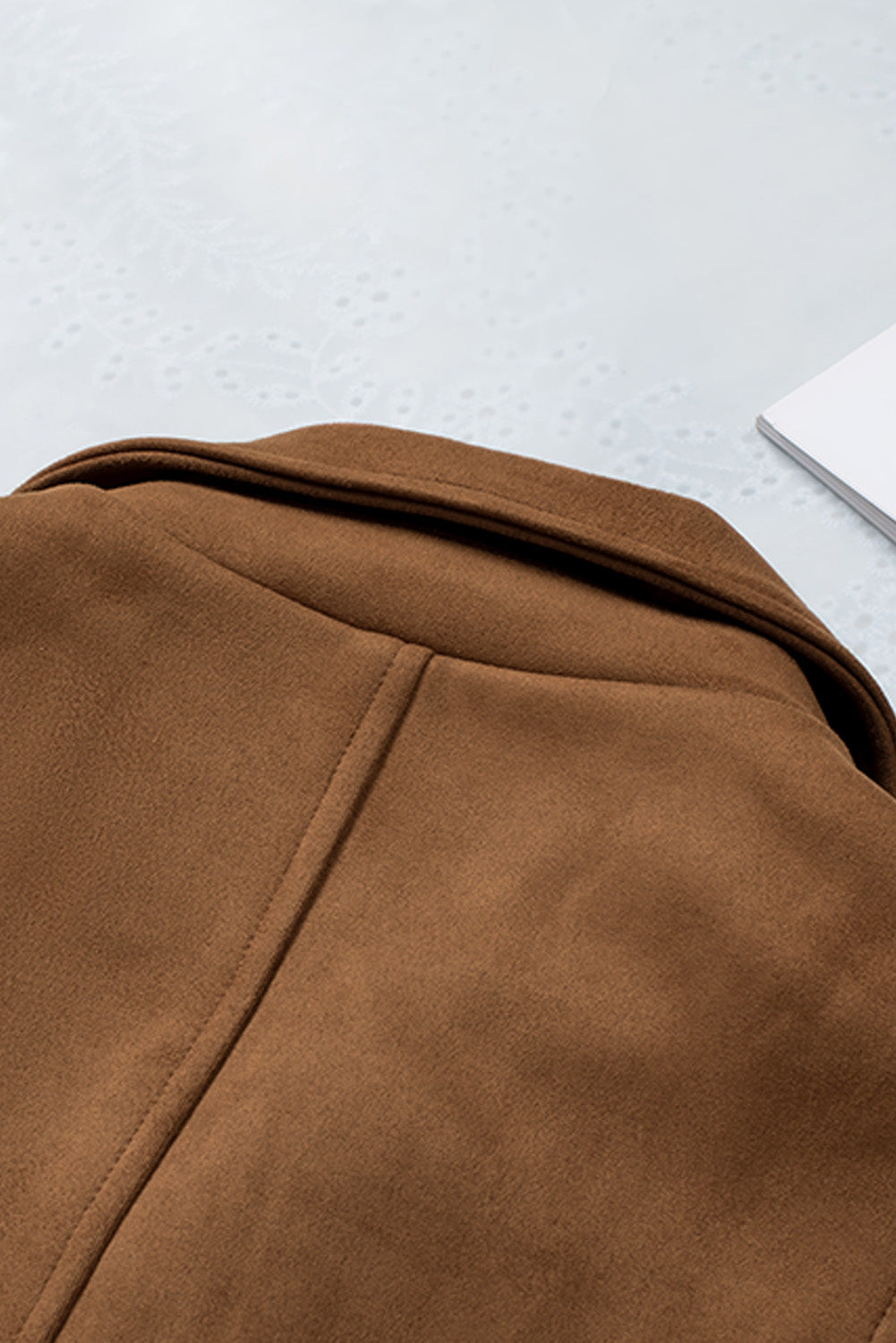 Brown Vegan Suede Zip Detail Moto Jacket