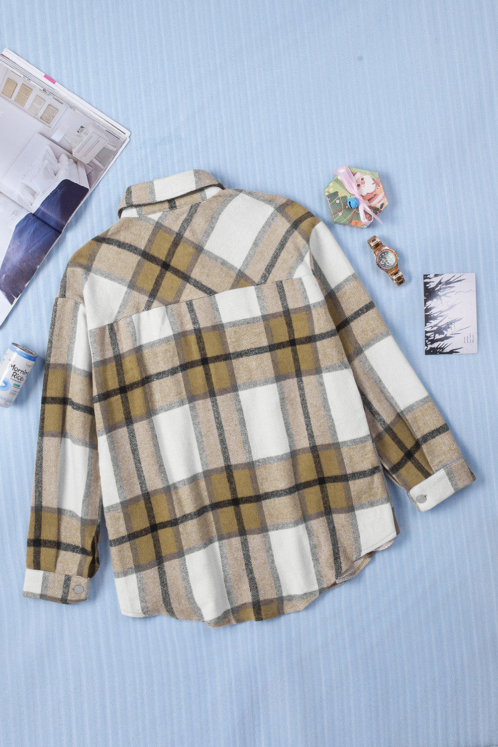 Button-Up Pocket Long Sleeve Plaid Shacket