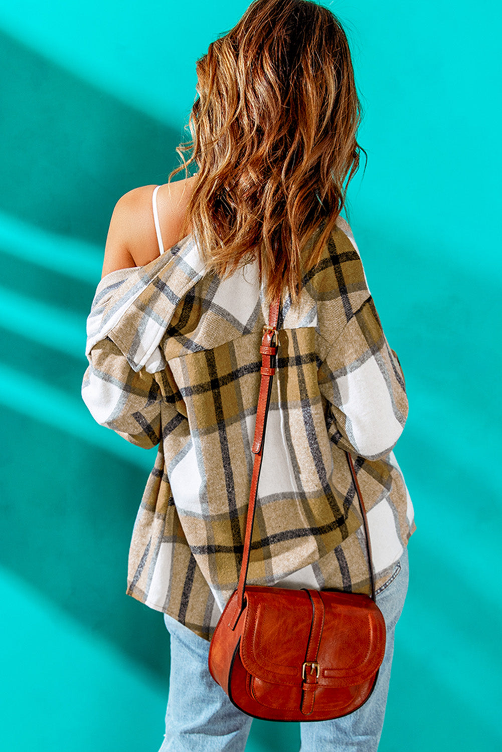 Button-Up Pocket Long Sleeve Plaid Shacket