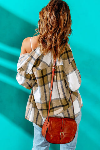 Button-Up Pocket Long Sleeve Plaid Shacket