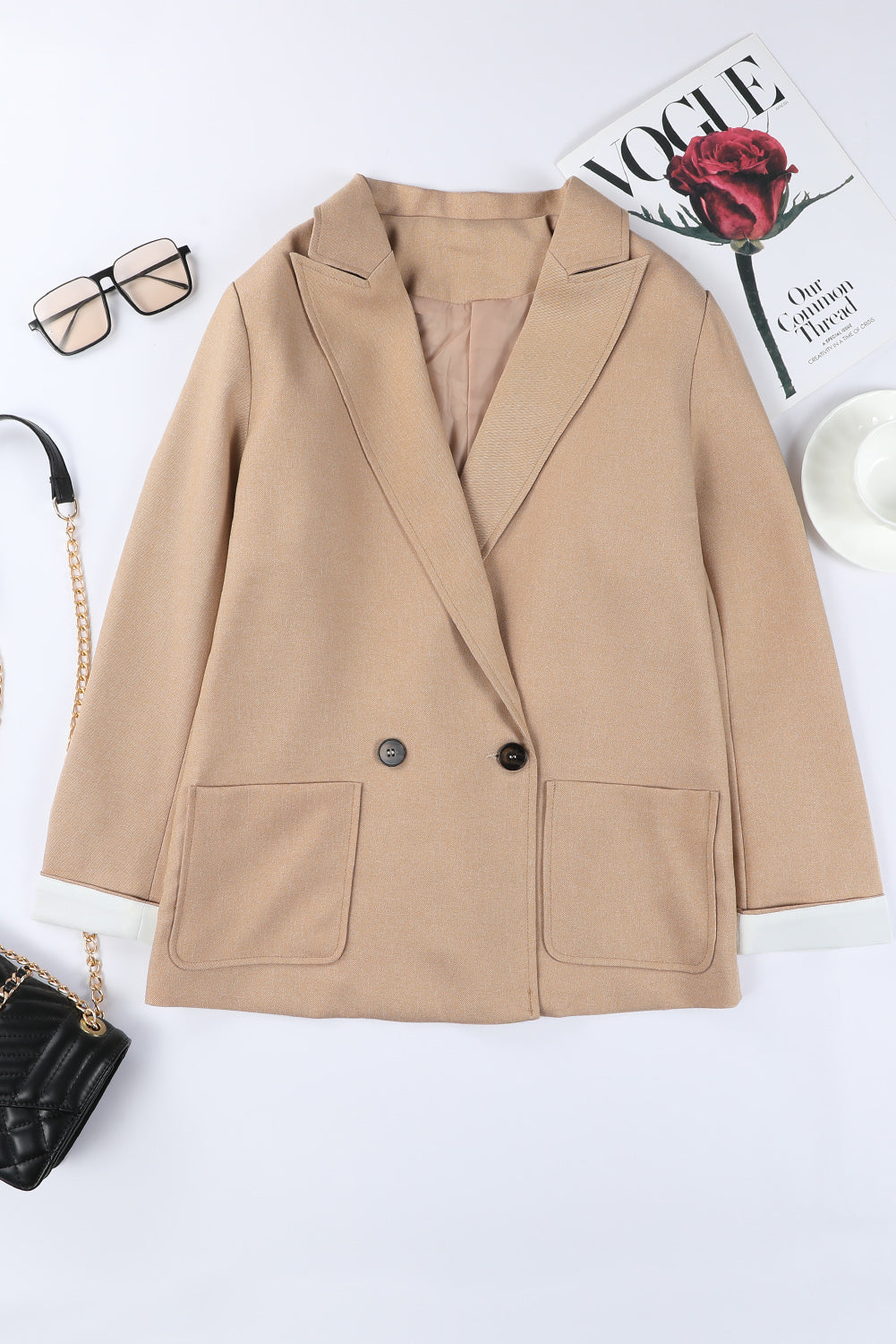 Buttoned Lapel Collar Blazer With Pocket