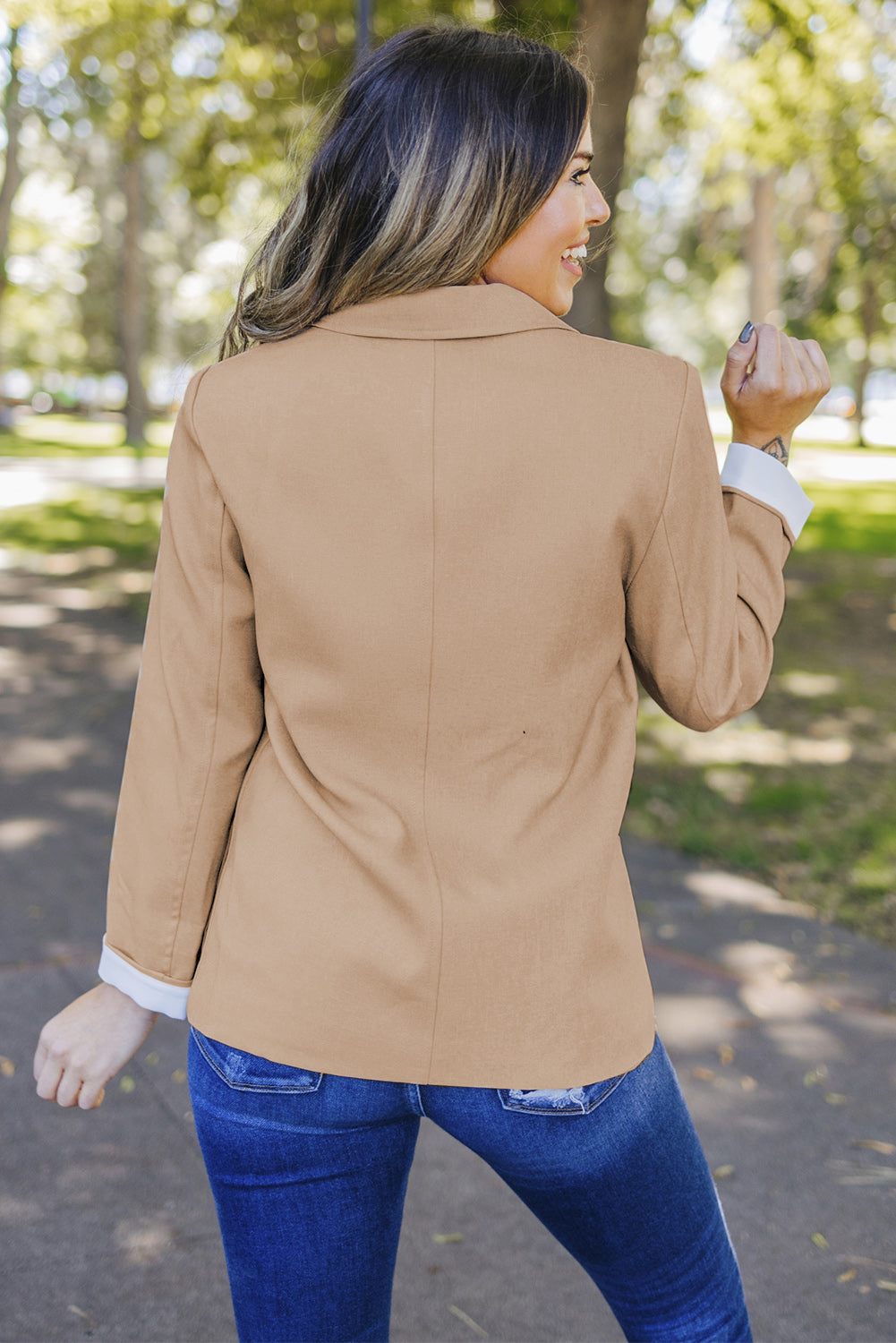 Buttoned Lapel Collar Blazer With Pocket