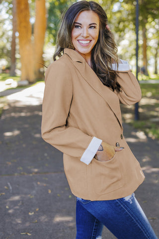 Buttoned Lapel Collar Blazer With Pocket