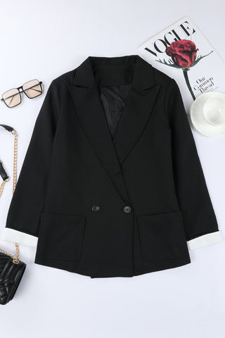 Buttoned Lapel Collar Blazer With Pocket