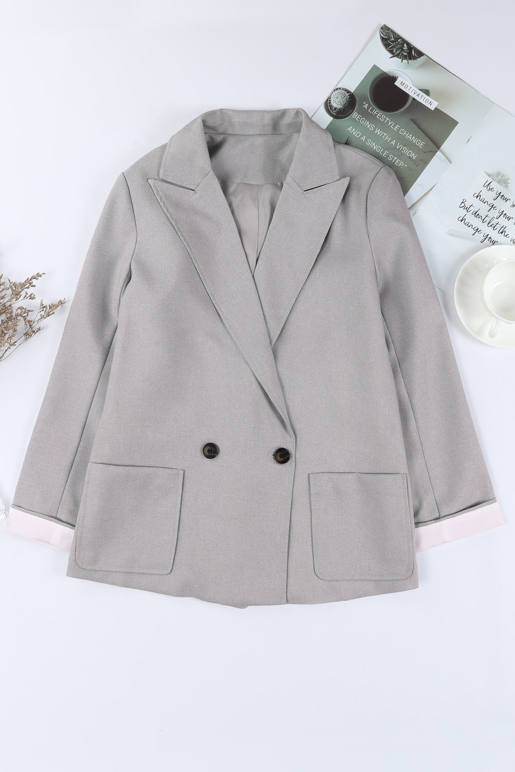 Buttoned Lapel Collar Blazer With Pocket