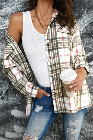 Buttoned Turn Down Collar Plaid Shacket