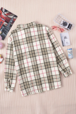 Buttoned Turn Down Collar Plaid Shacket