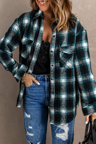 Buttons Pocketed Plaid Shacket