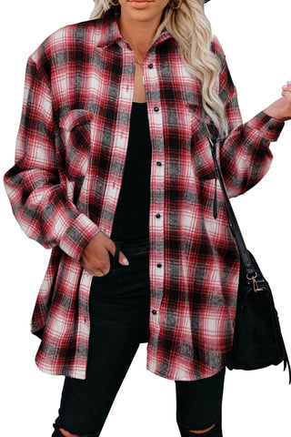 Buttons Pocketed Plaid Shacket