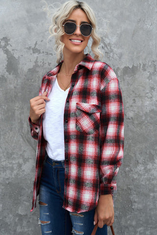 Buttons Pocketed Plaid Shacket