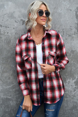 Buttons Pocketed Plaid Shacket