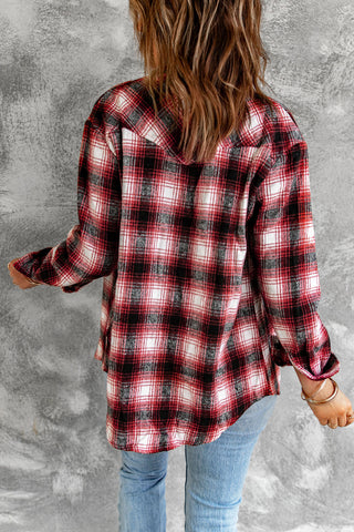 Buttons Pocketed Plaid Shacket