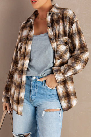 Buttons Pocketed Plaid Shacket