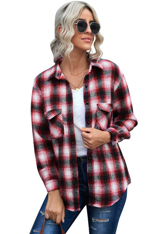 Buttons Pocketed Plaid Shacket