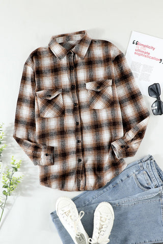 Buttons Pocketed Plaid Shacket