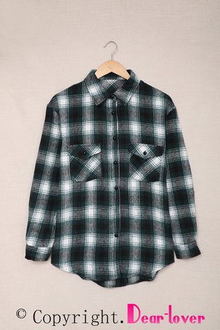 Buttons Pocketed Plaid Shacket