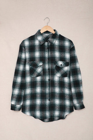 Buttons Pocketed Plaid Shacket