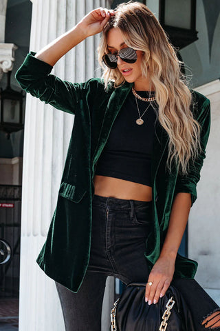 Casual Pocketed Velvet Blazer