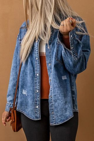 Chest Pockets Long Sleeve Denim Shirt Jacket