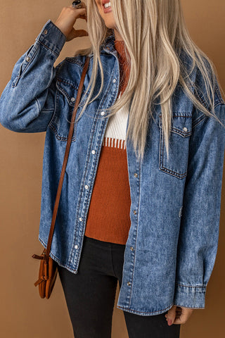 Chest Pockets Long Sleeve Denim Shirt Jacket