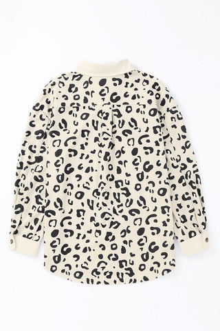 Collared Neckline Flap Pockets Leopard Corduroy Jacket