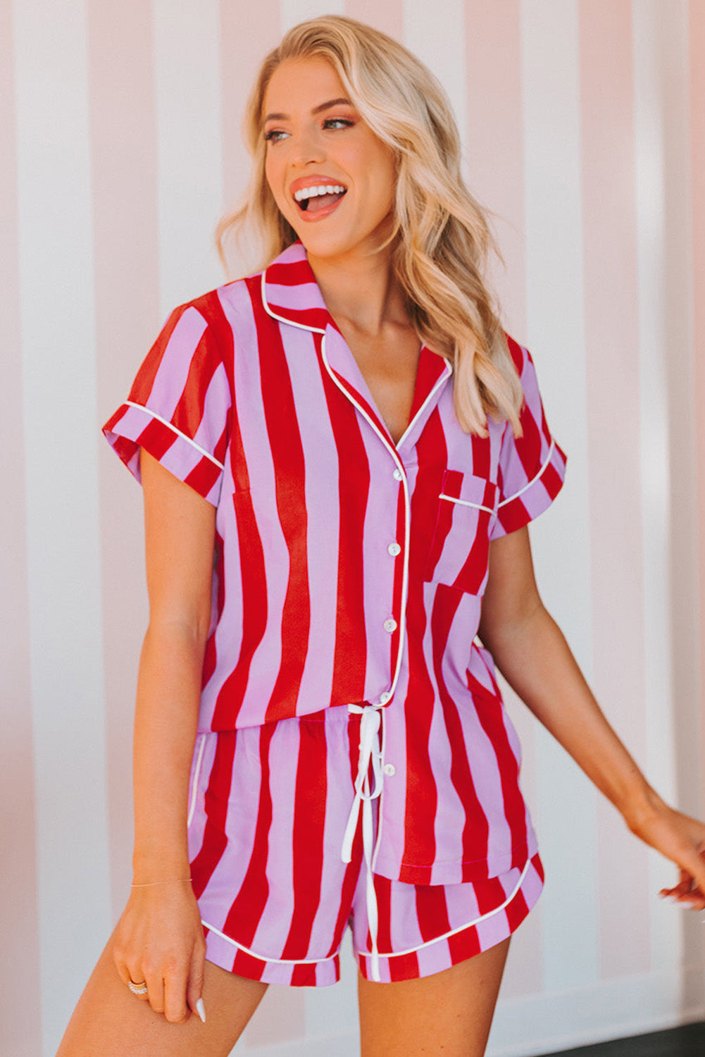 Stiped Pyjamas Color Block Striped Short Sleeve Pajamas Set – Orro Shop