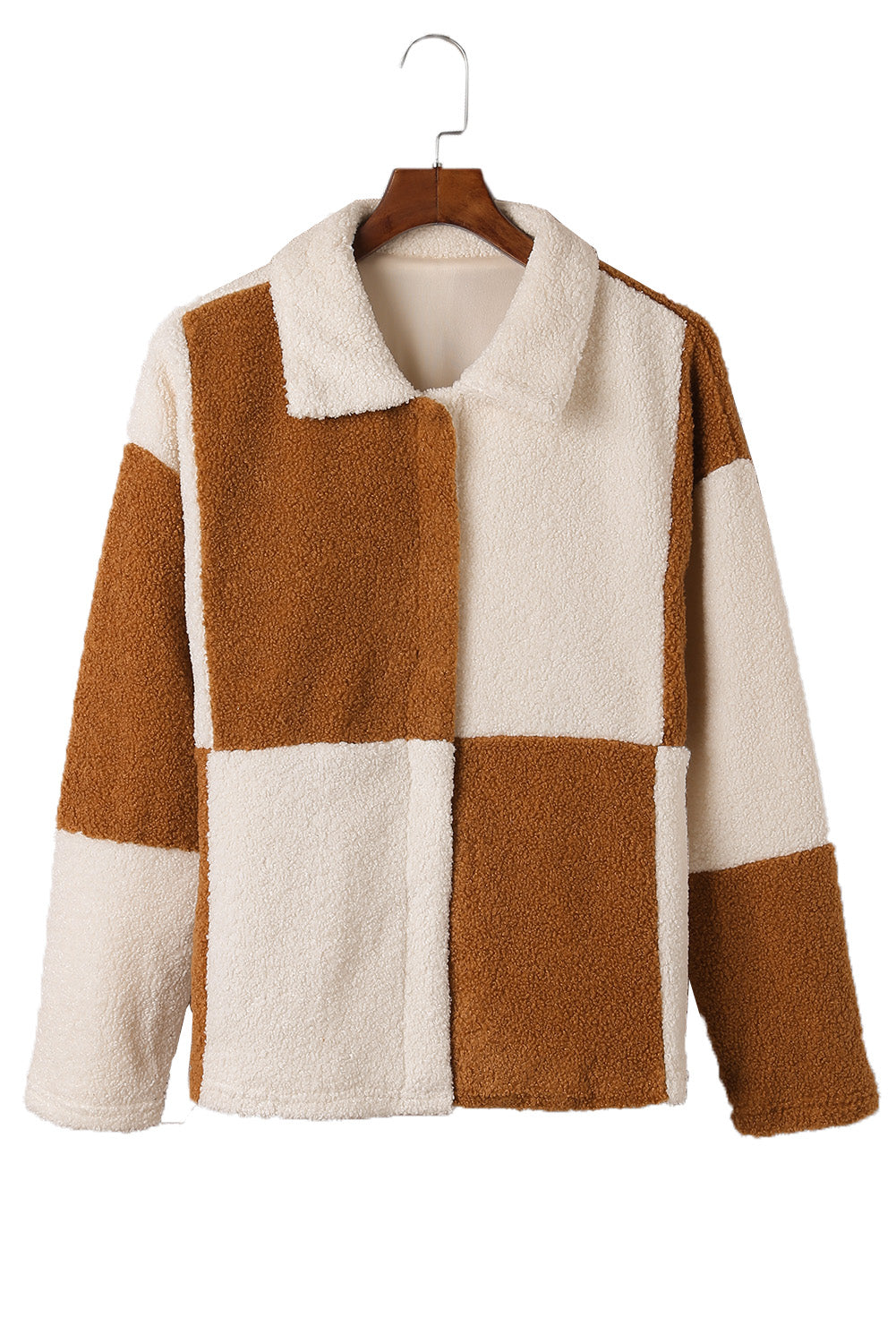 Colorblock Checkered Sherpa Jacket