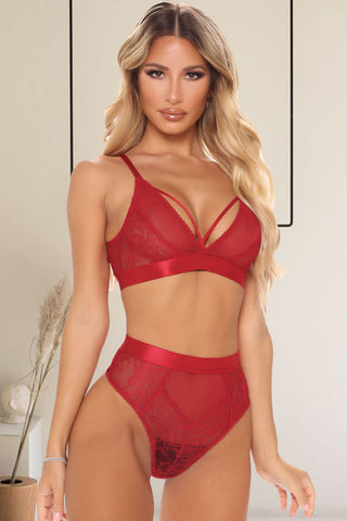 Criss Cross Lace Mesh Splicing Bralette Set