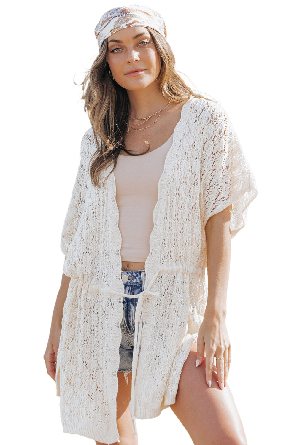 Crochet Open Front Kimono with Slits