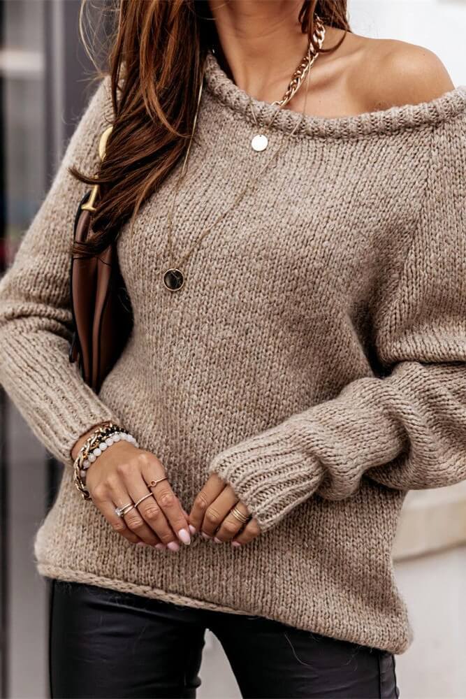 Slash Neck Knit Pullover